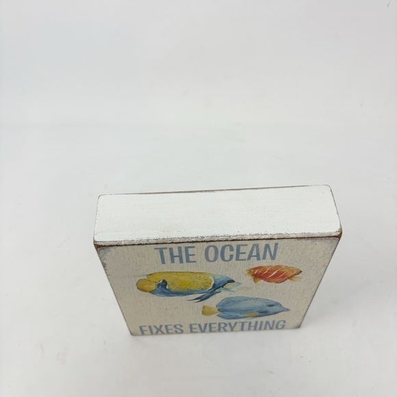 Rustic Box Sign THE OCEAN FIXES EVERYTHING Tropical Fish Coastal Beach Decor - Picture 4 of 8